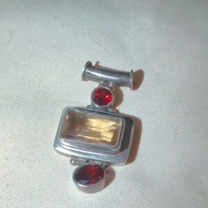 Vintage-Style .925 SterlingPendant with Red (Garnet) & Yellow (Citrine) Accents